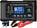Battery Charger 0-20A 12V/24V Lithium LiFePO4 Lead Acid Fully Automatic Maintainer, Smart Car Battery Charger,Trickle Charger w/Pulse Repair for Trucks,Boats,Motorcycles,Deep Cycle Batteries ﻿