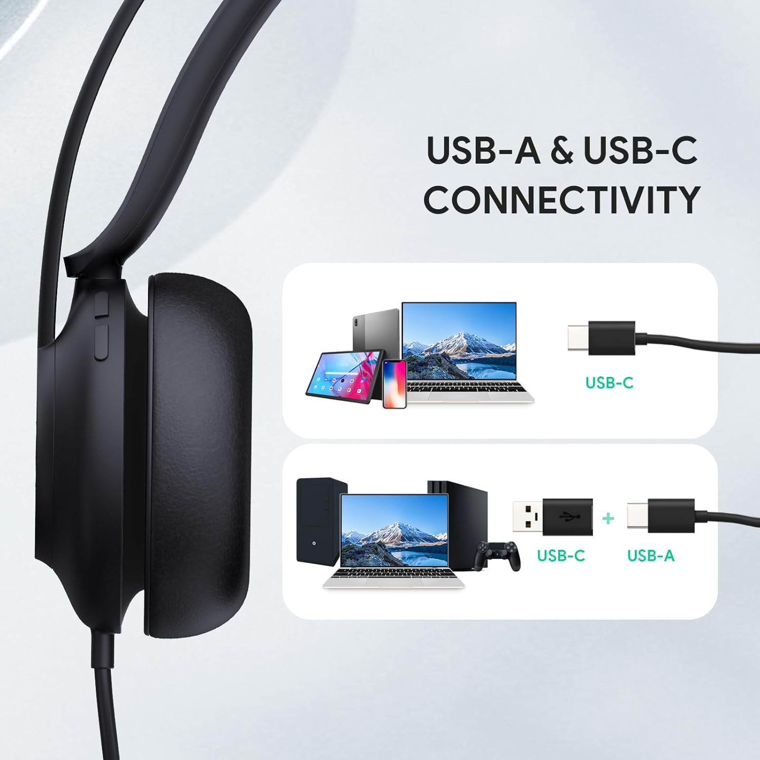Yealink USB Wired Mono Headset,UH37 Computer Headset with Noise Cancelling Microphone,USB-A & USB-C Call Center Headset for Teams,Zoom,Computer PC Laptop