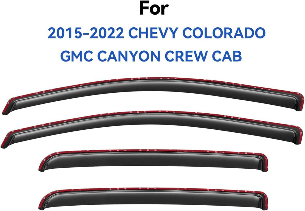 in-Channel Window Visors Rain Guards for 2015-2022 Chevy Colorado Crew Cab, Window Vent Wind Deflectors Visors Shades for 15-22 Gmc Canyon Crew Cab