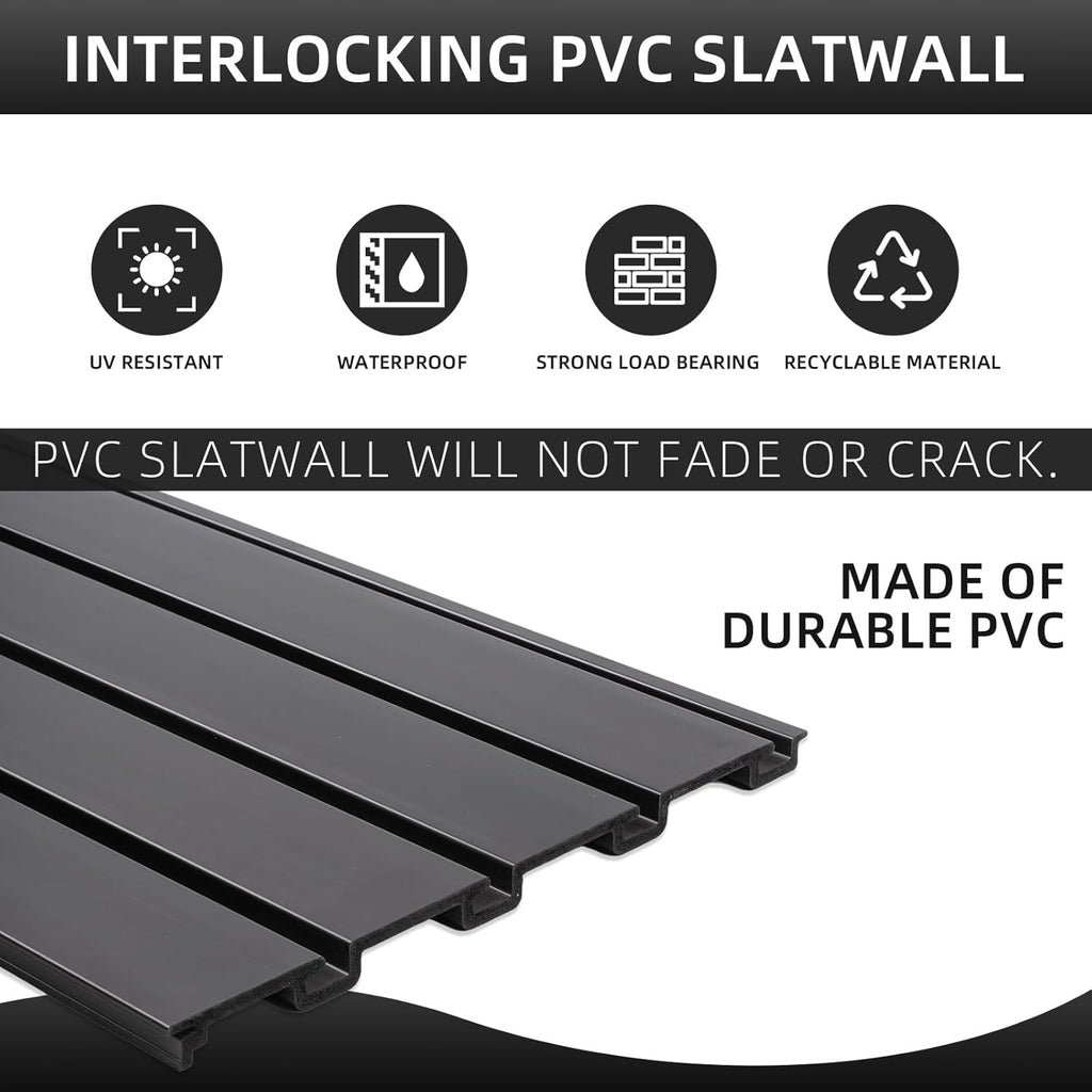 Slat Wall Paneling Garage Wall Organizer, PVC Black Slatwall Panels 2 Pack 4x8 ft Garage Tool Organizer Wall Mount Garden Storage, Slat Board Ladder Bike Rack Garage Storage & Organization Products