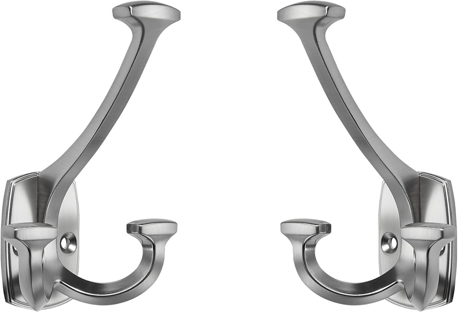 Large Wall Double-Sided Hook 5 Pack Brushed Satin Nickel Hook Decorative Heavy Duty Solid Large Coat Hooks for Towel Hanging Coats Robe Towel Bags Door Back 2 Prong Hooks