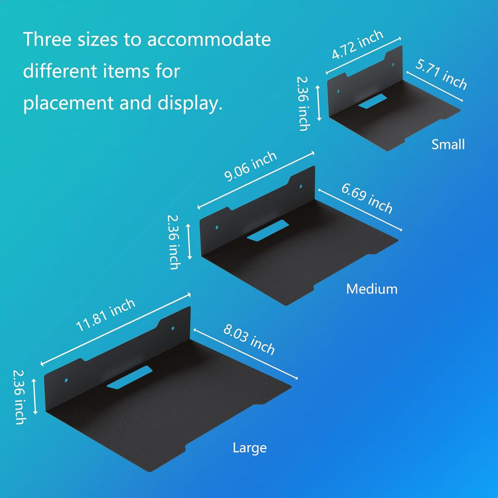 Floating Metal Wall Mount Shelf,Shelf for Projector,TV Cable Box,Router,Speaker,Sound Bar,Camera,Gaming,Decor Display (1, Medium)