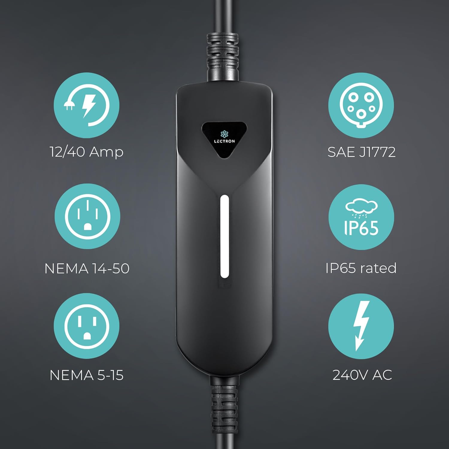 Lectron Level 1 / Level 2 EV Charger (12 Amp / 40 Amp) with Dual Charging Plugs (NEMA 5-15 & 14-50) - Portable Electric Car Charger Compatible with All J1772 EVs (Black)