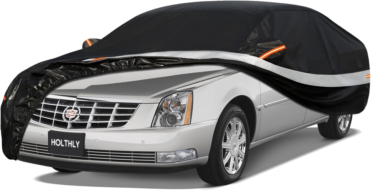 10 Layers Car Cover Custom Fit for Cadillac (DTS 2006-2012), Waterproof All Weather for Automobiles, Outdoor Full Cover Sun Dust Rain Protection with Cotton. Black
