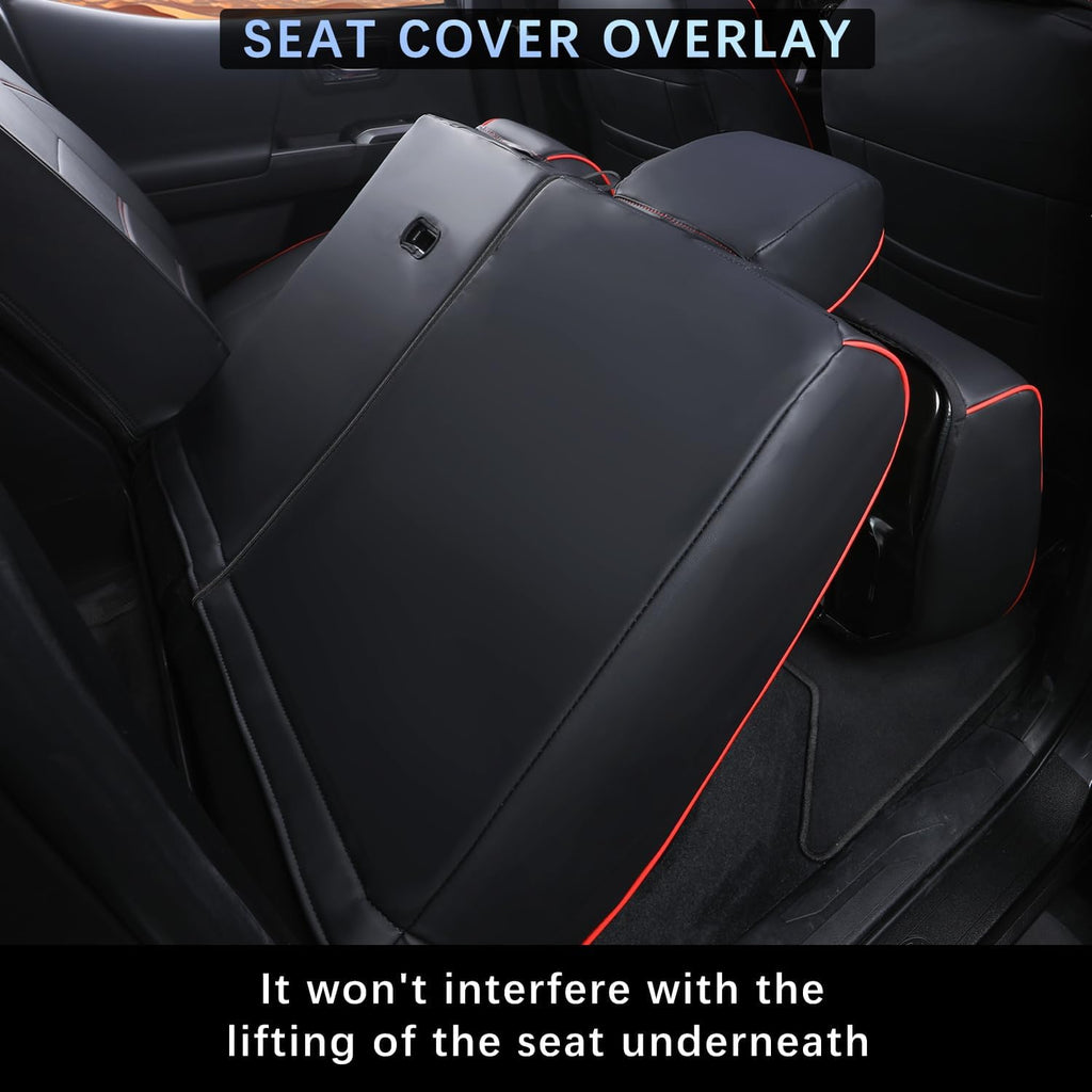 Car Seat Covers Full Set for Toyota Tacoma Double & Crew Cab 2023 2022 2021 2020 2019 2018 2017 2016 Tacoma Interior Accessories Premium Faux Leather Breathable Waterproof (Black+Red Line)