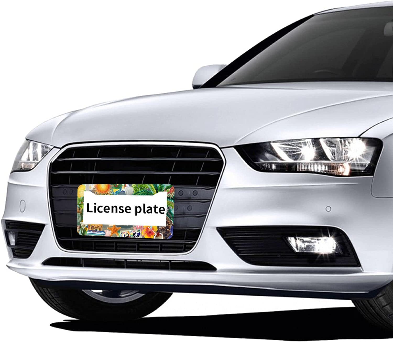 Summer Beach License Plate Frames - 2 Pcs Set 2 Holes Metal Aluminum Auto Car Accessories Decoration License Plate Frame 12.2 x 6.3 inch for Women Men Gift