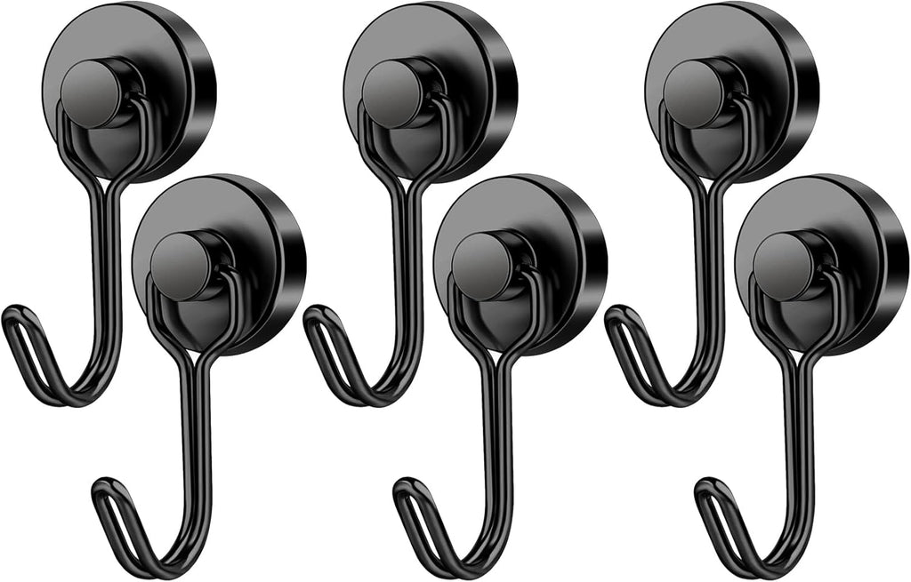 FINDMAG Magnetic Hooks, 40Lbs+ Strong Magnet Hooks for Cruise Cabins, Powerful Neodymium Magnets with Hooks for Hanging, Swivel Swing Black Magnetic Hooks for Fridge, Whiteboard, Kitchen, Toolbox