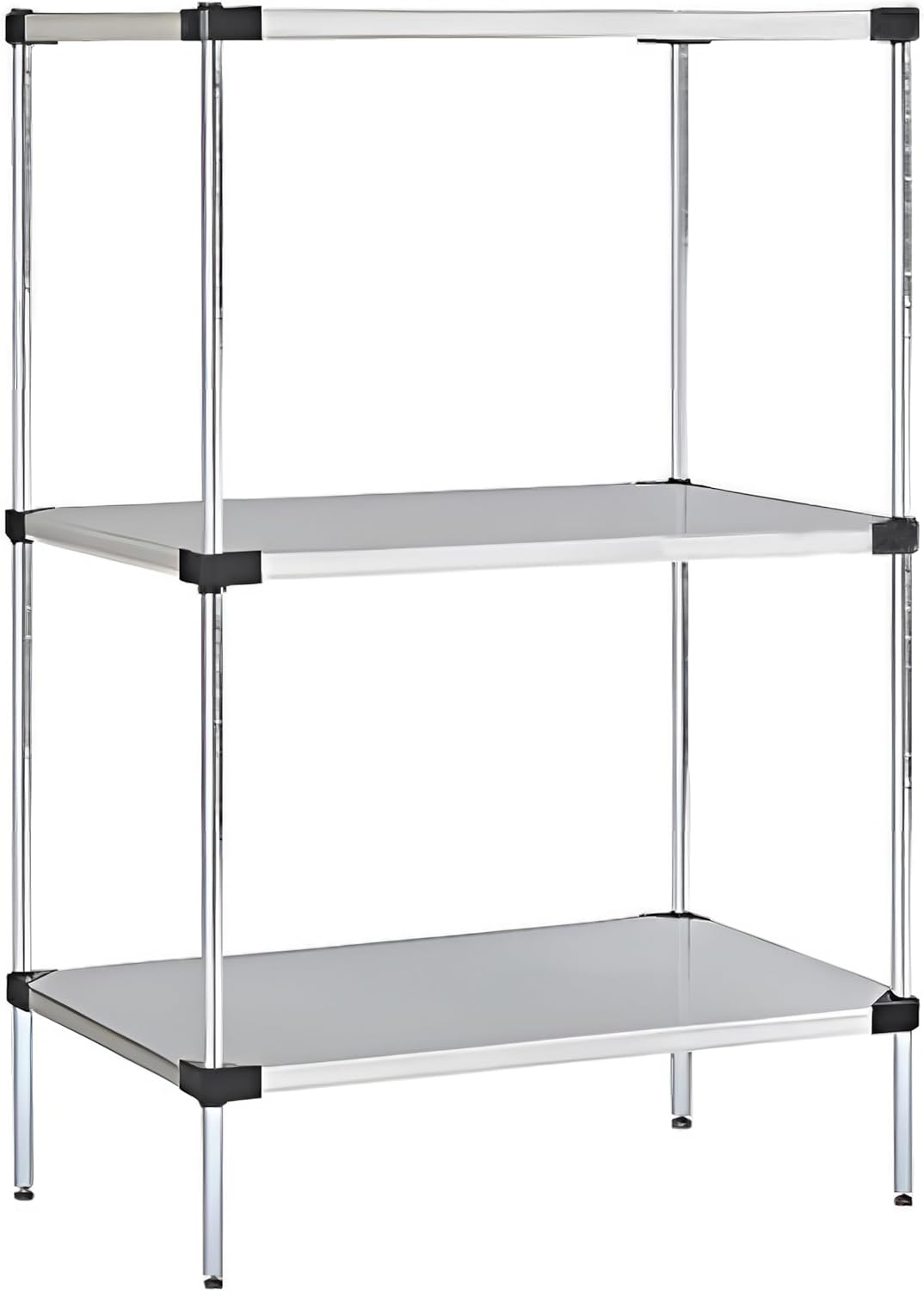 Omega Solid Stainless Steel Shelves, 21" Deep x 30" Wide x 34" High 3 Tier Heavy Duty Solid Shelving Unit for Kitchen Garage Office Restaurant Warehouse 800-lb Per Shelf Weight Capacity
