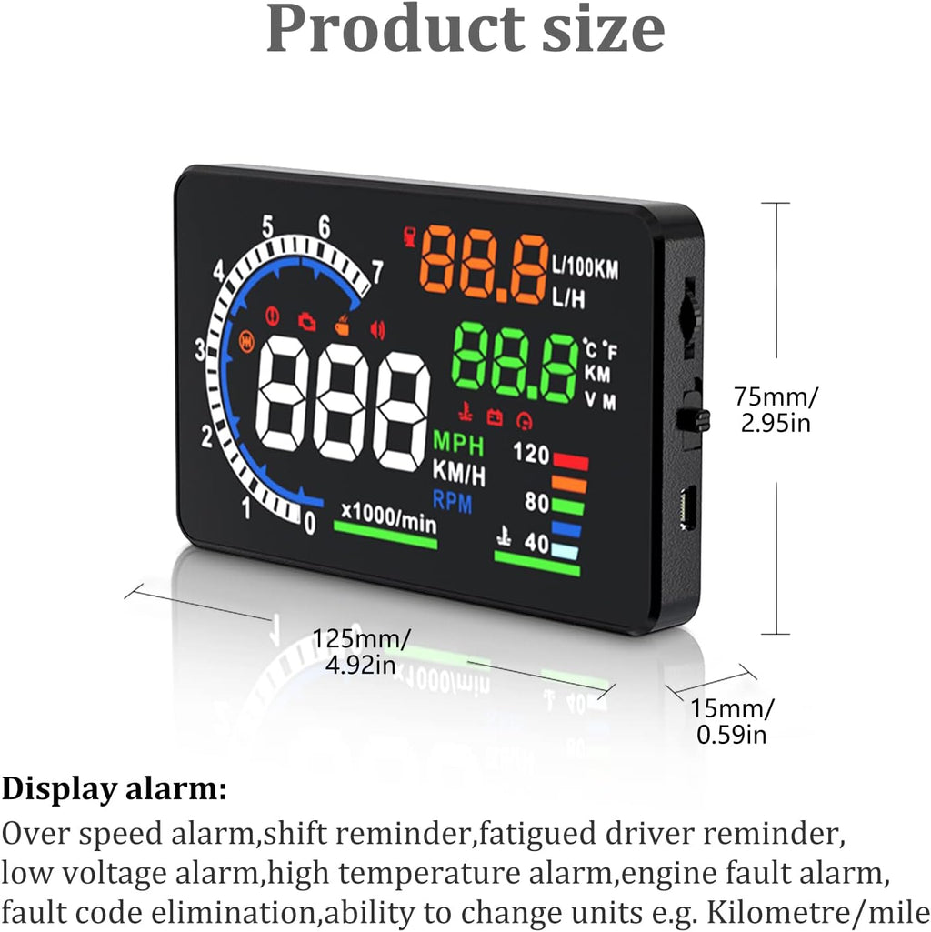 Heads Up Display for Cars, Digital Speedometer for Car A8 with OBD Function, 5.5 Inch Large Screen, HUD Speedometer for Car for All Vehicles