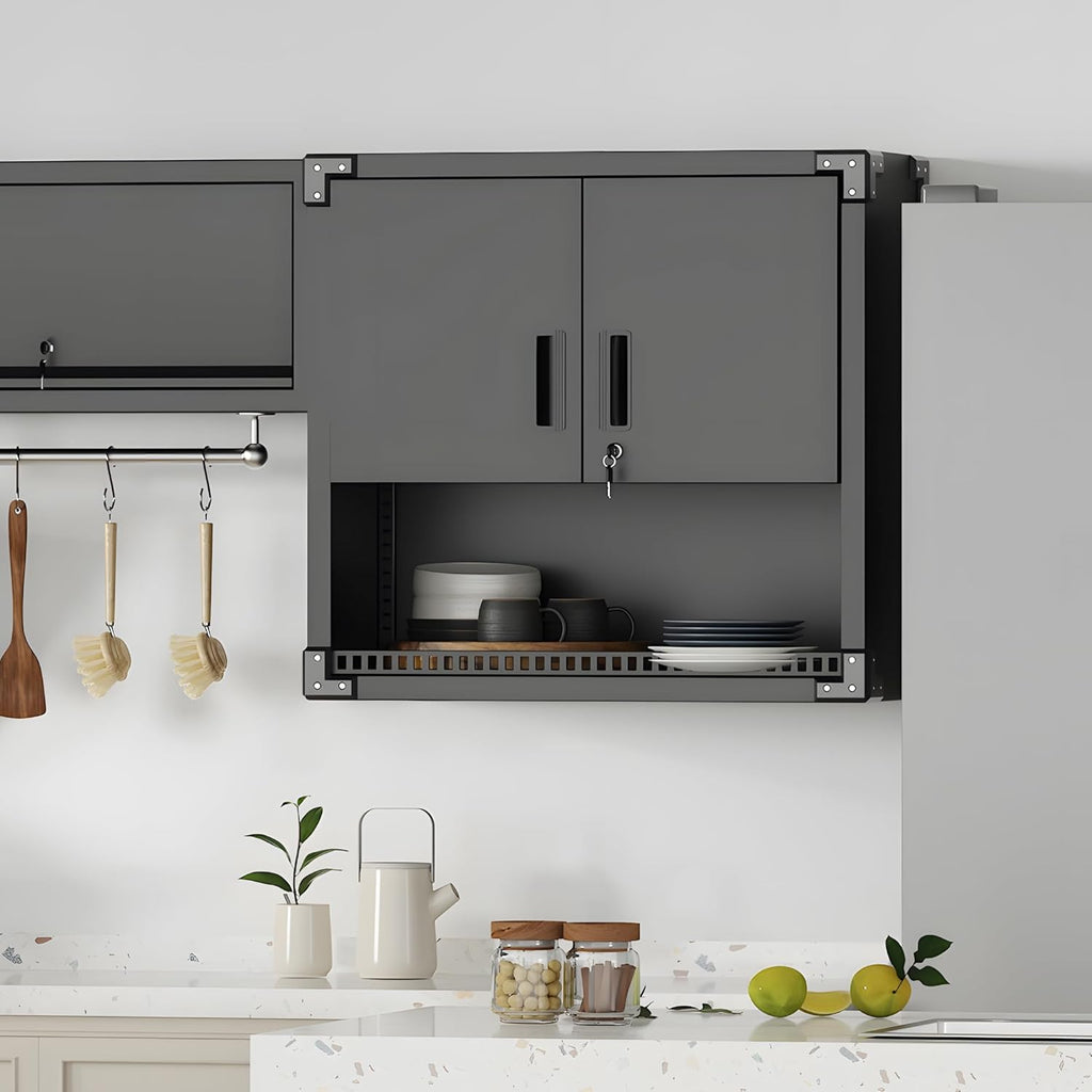 Garage Wall Cabinet,Metal Wall Cabinet with Doors and Adjustable Shelves,Steel Utility Wall Mounted Tool Cabinets for Home,Office,Kitchen,Warehouse