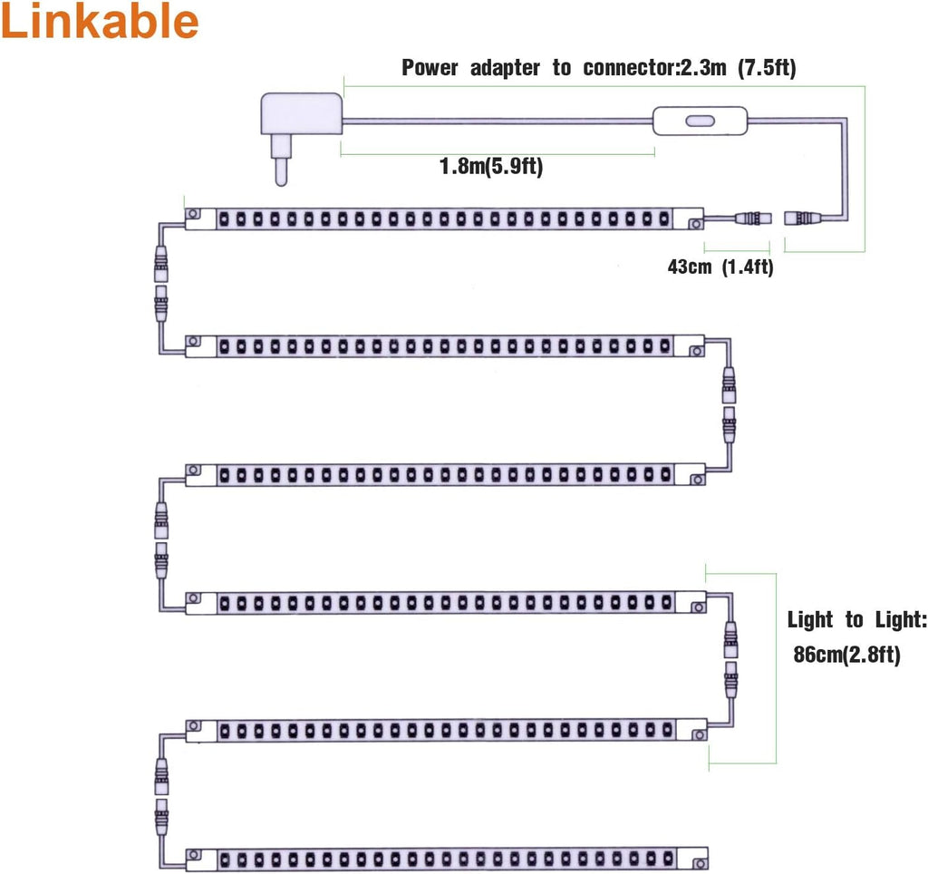 Premium LED Light Strips Kit: 6 x 12 Linkable Bars + Rocker Switch for Warm White Ambient Lighting in Cabinets, Closets, Shelf, Display Case, Showcase Lighting, 3000K Warm White