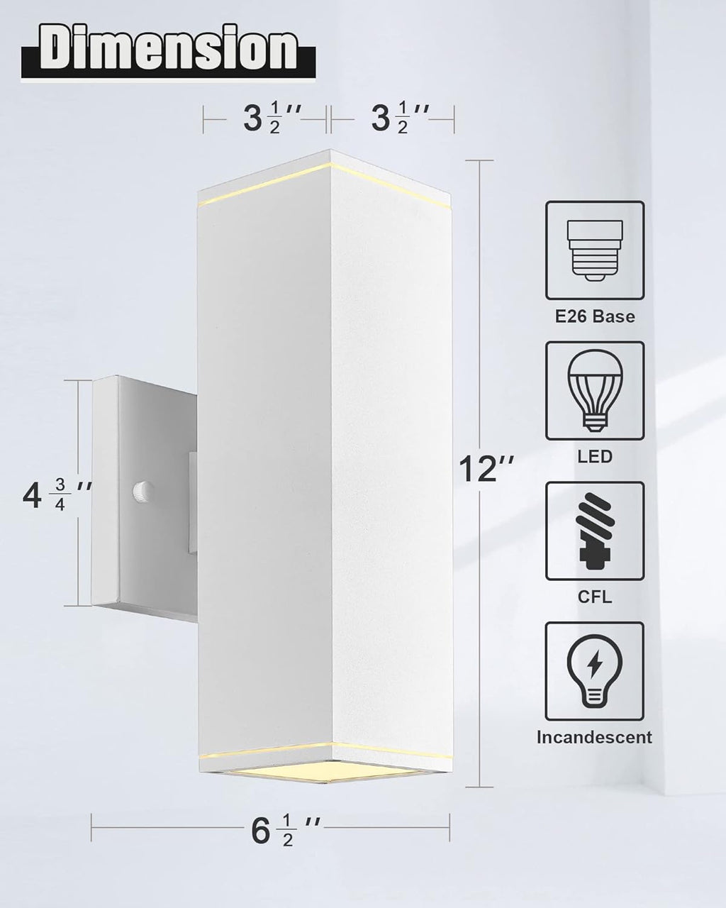 Ken & Ricky Outdoor Wall Lights, Modern Exterior Up and Down Wall Sconces, Square Porch Lights Outdoor Wall with Sanded White Finish - 2 Pack
