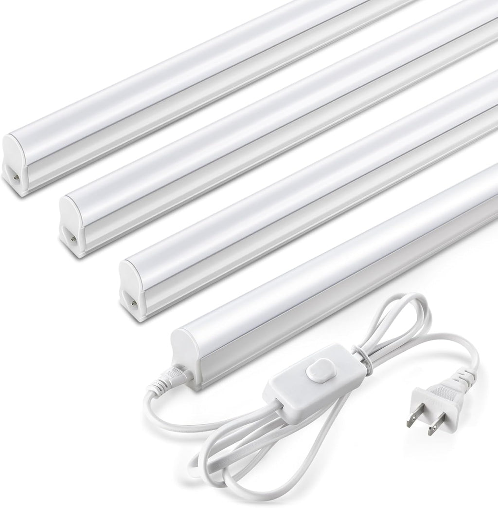 Pak 4FT LED Shop Lights, 2300LM 6500K Cool White, 20W Energy Efficient Linkable Ceiling and Under Cabinet Lighting, T5 Integrated Utility Fixture for Garage, Workshop, Basement, FCC Certified, 4 Pack