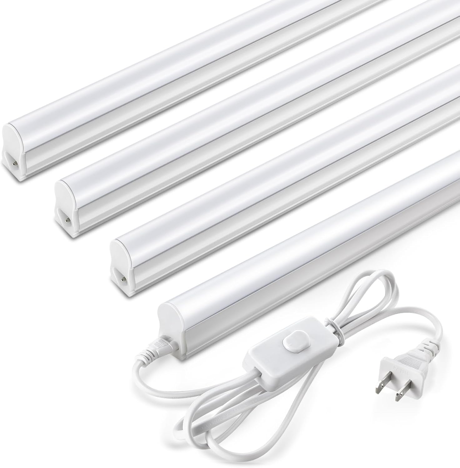 Pak 4FT LED Shop Lights, 2300LM 6500K Cool White, 20W Energy Efficient Linkable Ceiling and Under Cabinet Lighting, T5 Integrated Utility Fixture for Garage, Workshop, Basement, FCC Certified, 4 Pack