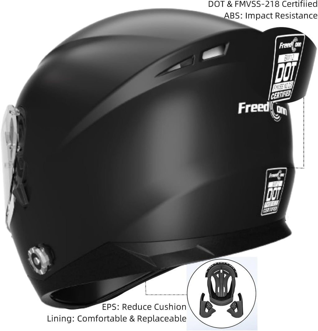 Full Face FreedConn Motorcycle Helmet Bluetooth 5.0 Integrated 2 Way Intercom DOT FMVSS-218 Rated Motorbike Helmet Communication with Dual Visor MP3 for Men Women New EPS