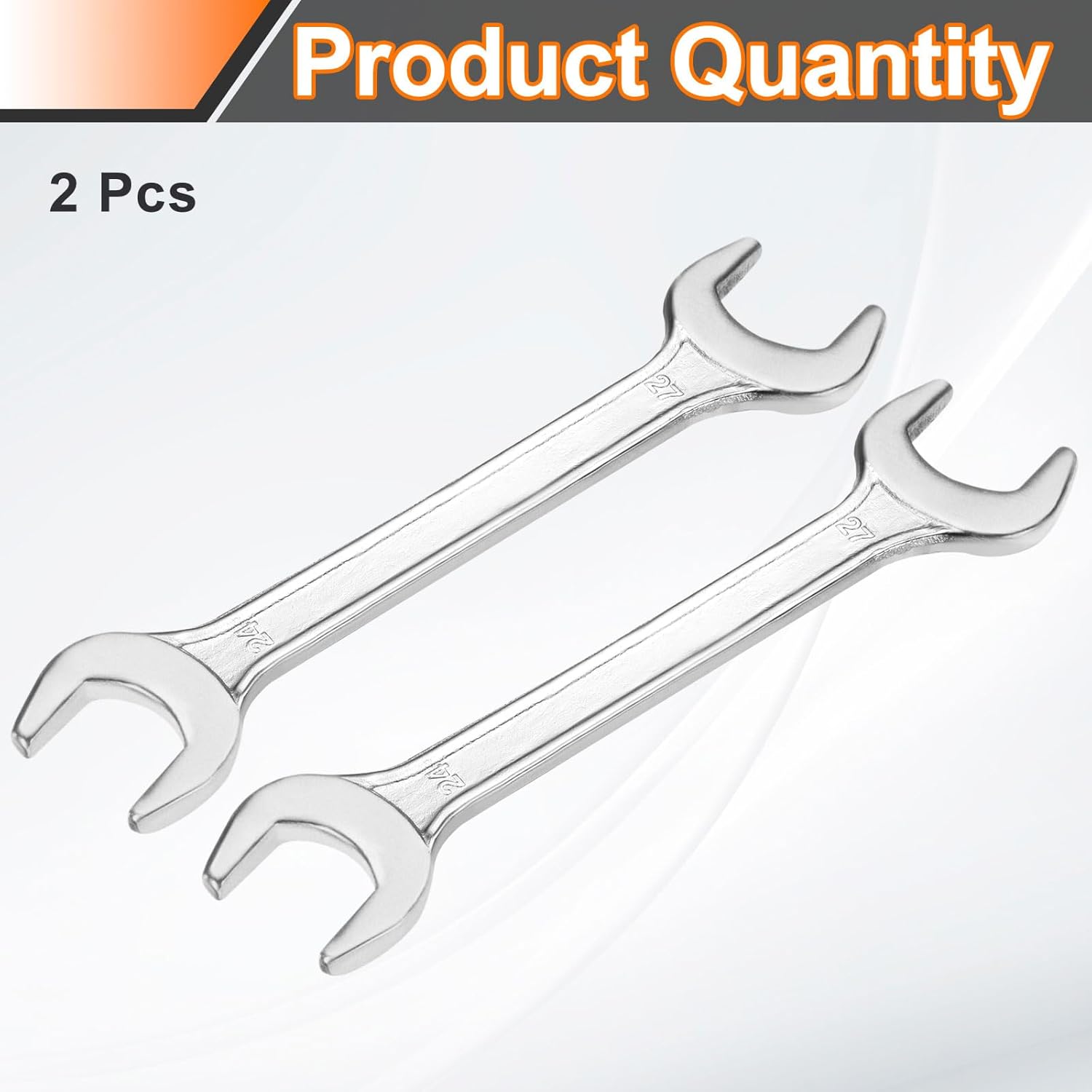 HARFINGTON 2pcs Double Open End Wrench 24mm x 27mm Metric 15 Degree Offset Angle Small Flat Head Wrench Galvanizing Open Ended Spanner for Automotive Repair Furniture Assembly