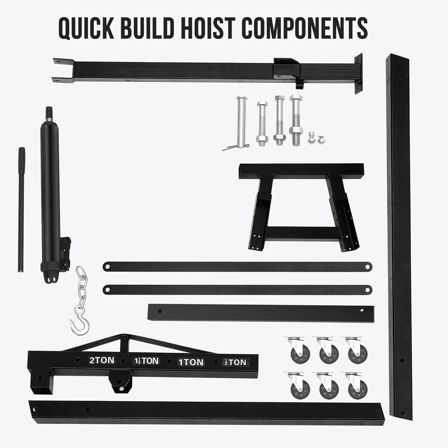 2 Ton Engine Hoist, Hydraulic Cherry Picker Engine Hoist Lift, 4400LBS Heavy Duty Crane Lifter with 6 Casters and Telescopic Boom, Foldable & Portable Design, for Garage, Workshop, Warehouse (Black)