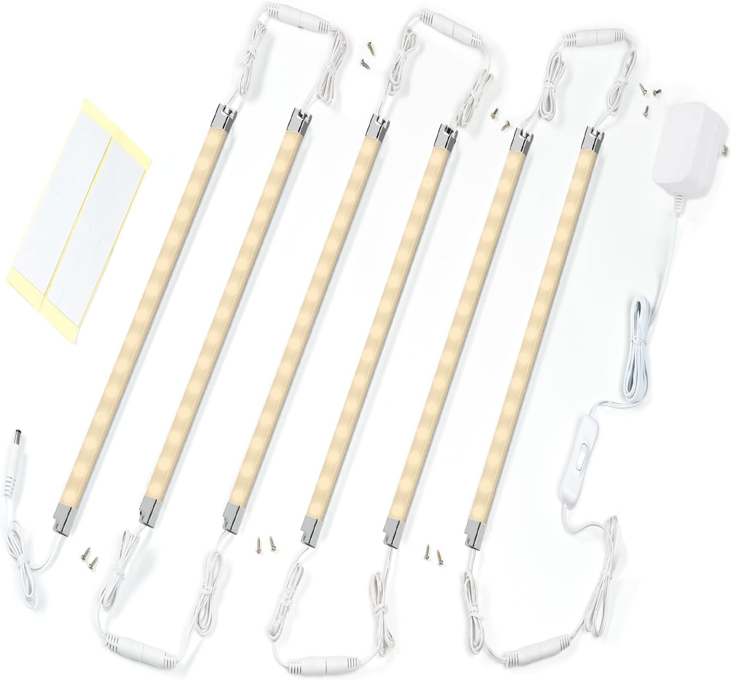 Premium LED Light Strips Kit: 6 x 12 Linkable Bars + Rocker Switch for Warm White Ambient Lighting in Cabinets, Closets, Shelf, Display Case, Showcase Lighting, 3000K Warm White