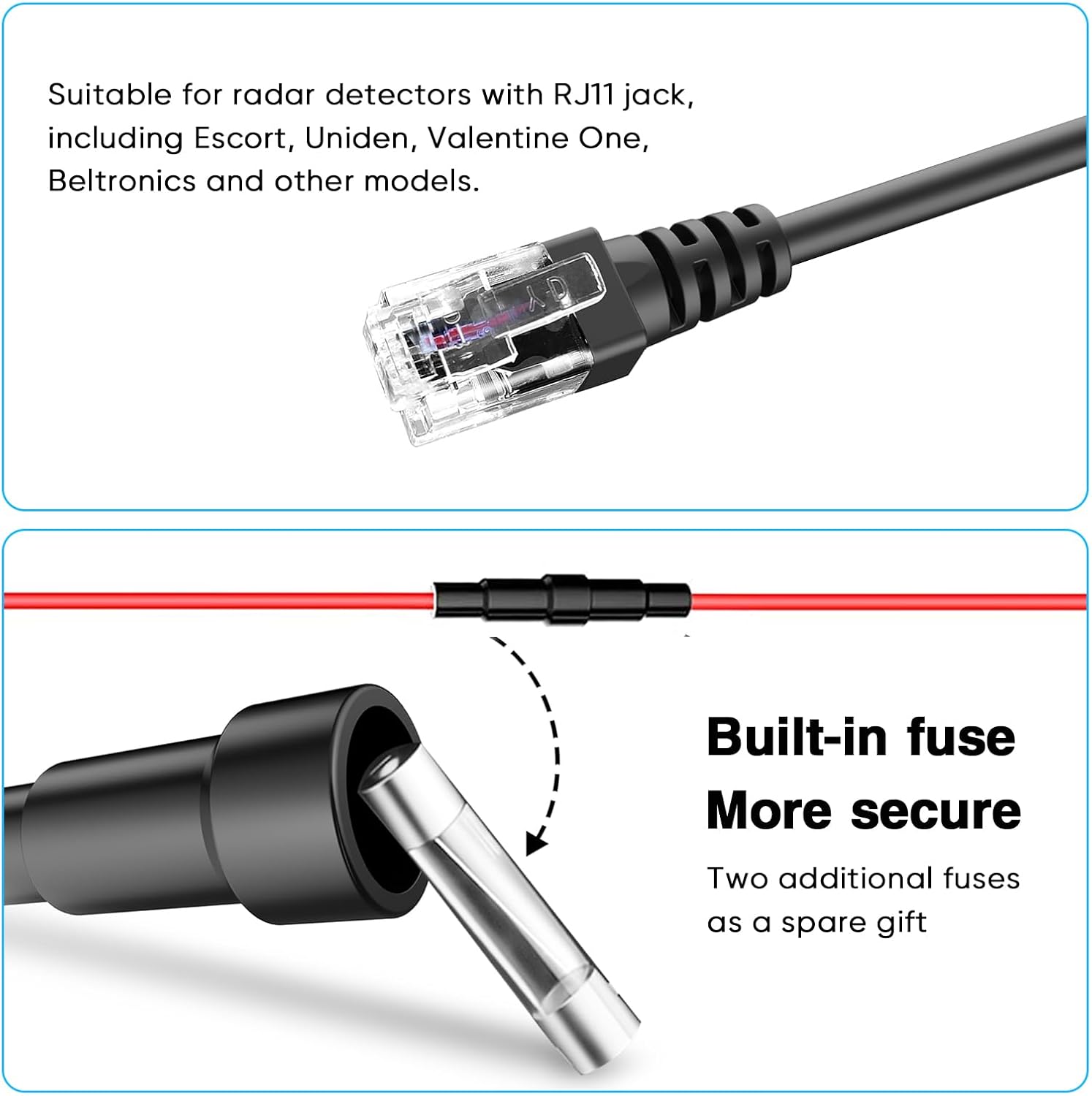 Radar Detector Rearview Mirror Rod Mounting Bracket and Radar Direct Power Cord Hardwired Kit and Fuse Tap(for Radar Base with EZ Magnet Connection)