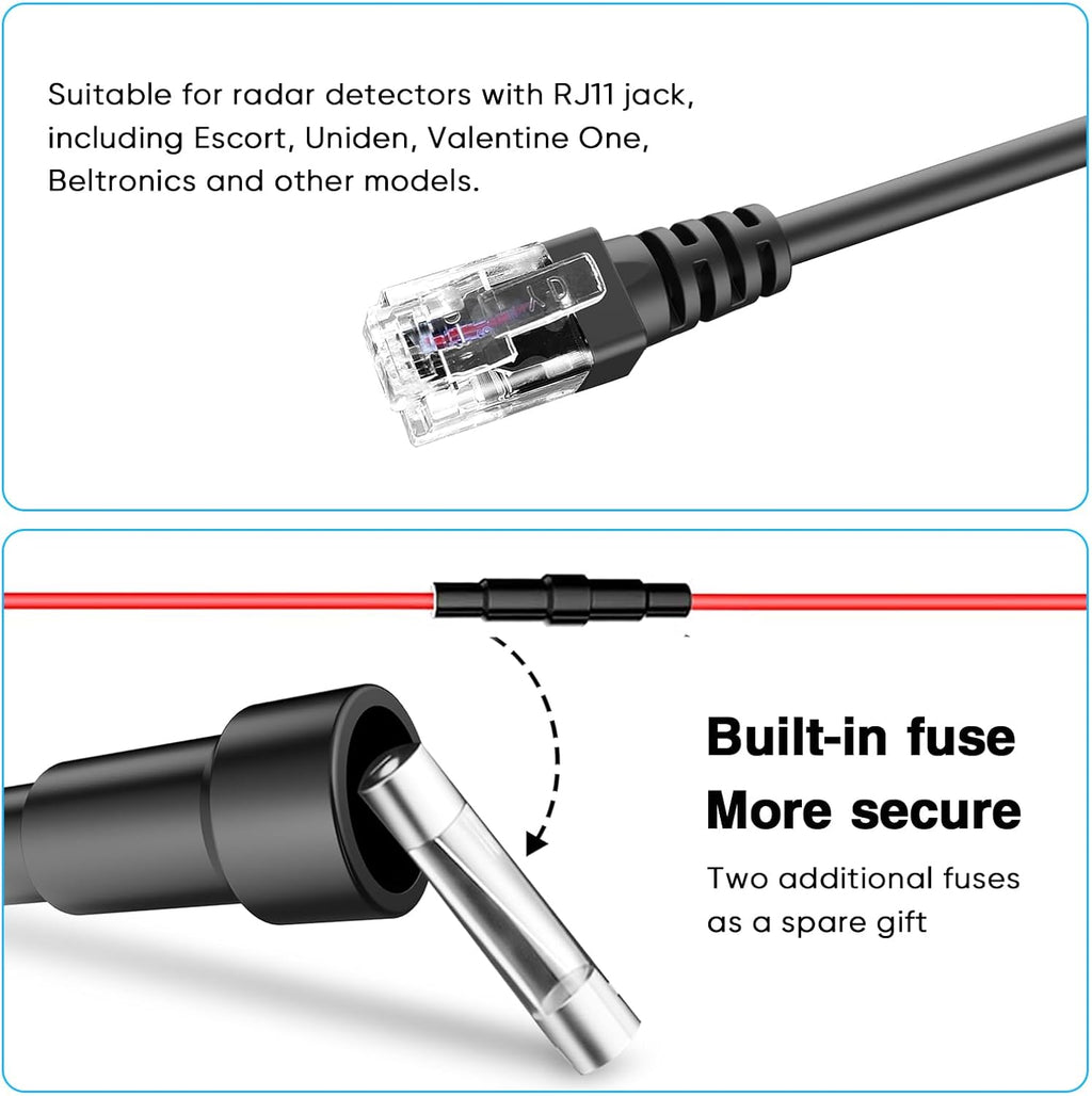 Radar Detector Rearview Mirror Rod Mounting Bracket and Radar Direct Power Cord Hardwired Ki tand Fuse Tap(for Escort Beltronics Vector Rocky Mountain Phantom-T Radar)