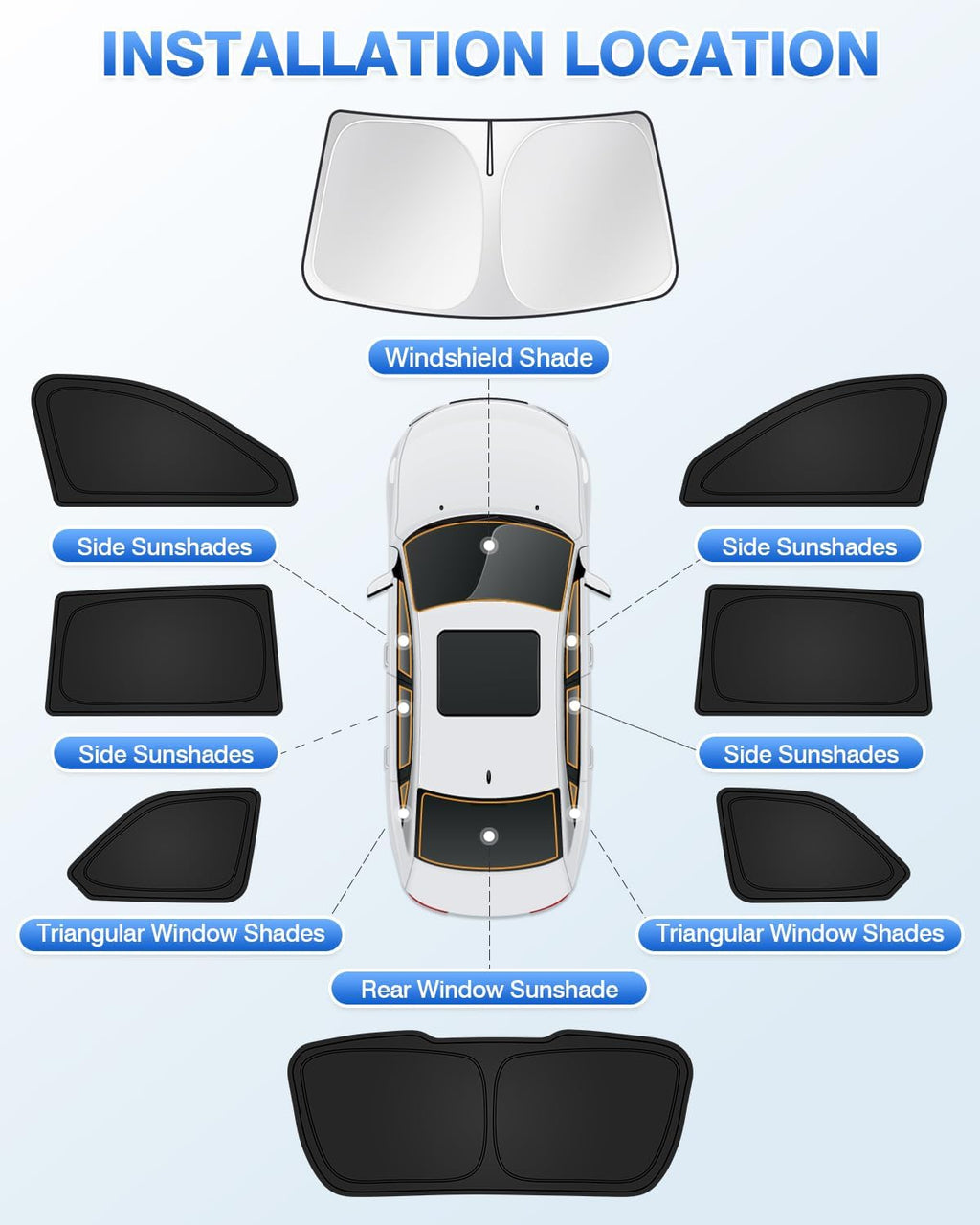 Windshield Sun Shade for 2022-2025 2026 Jeep Grand Cherokee Accessories Sunshade Side Rear Window Shade Cover Sun Visor Shield Privacy Protection Keep Vehicle Cool Black 8PCS