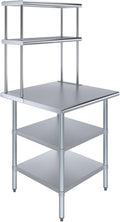 Amgood Stainless Steel Work Table with 2 Shelves | Metal Kitchen Prep Table & Shelving Combo (30" x 30" Table with 2 Shelves + 12" Overshelf)