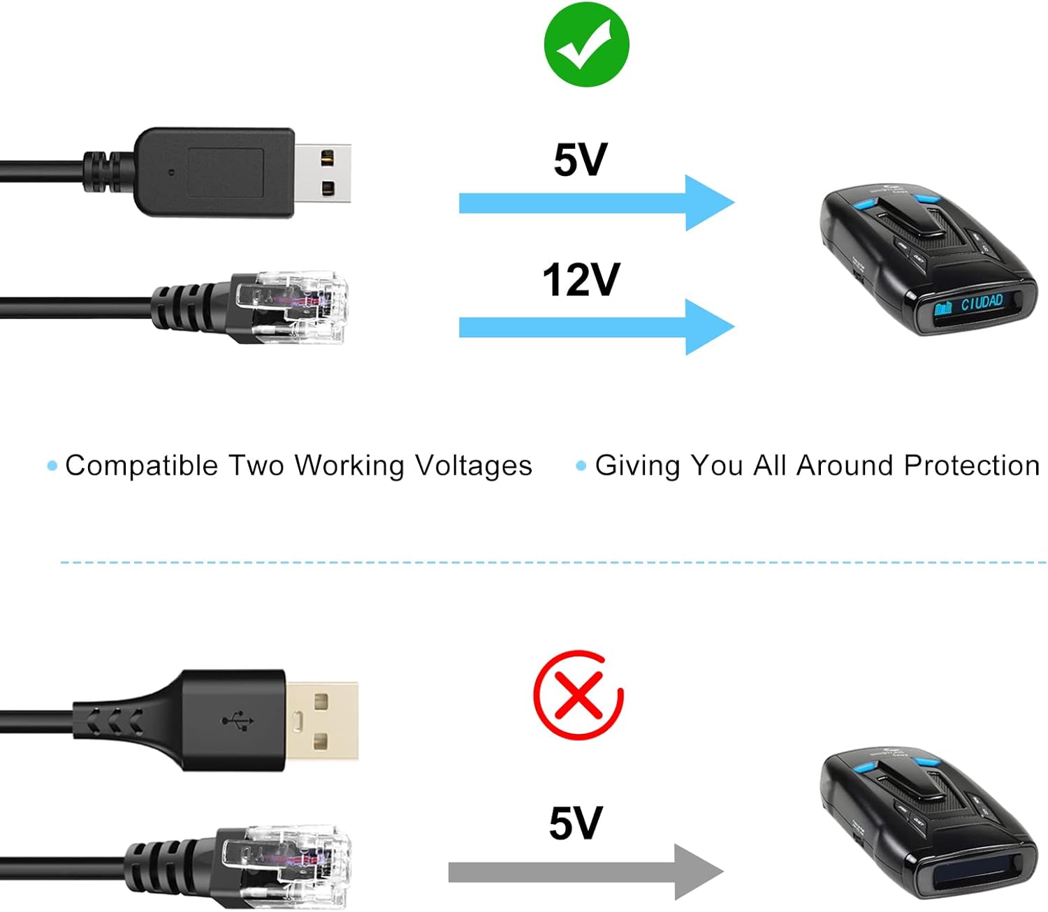 Radar Detector Cord, USB to RJ11 Cable,RJ11 Plug Power Cable,for Escort Uniden Radenso XP Beltronics Cobr Whistler Radar Detector,Replacement Power Cable for Radar Detectors (RJ11-9.84ft)