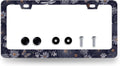 Blue Folk Art Flowers License Plate Frame Colorful Floral License Plate Holder Stainless Steel Funny Design with 2 Holes and Screws 12.3" x 6.3"