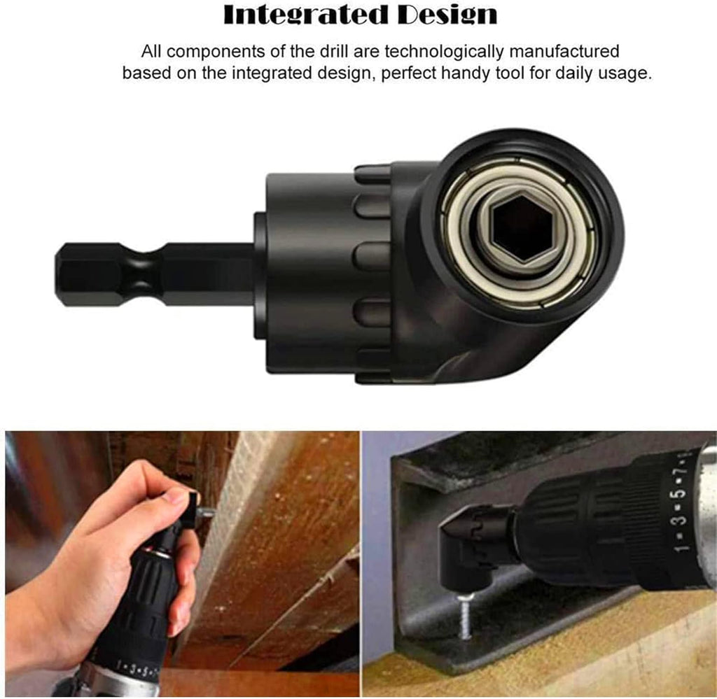 105 Degree Right Angle Drill Adapter Set, 1/4-1/2 Inch Socket Adapters, 4-in-1 Impact Grade Extension Kit with 360° Rotation for Household Workplace Industry