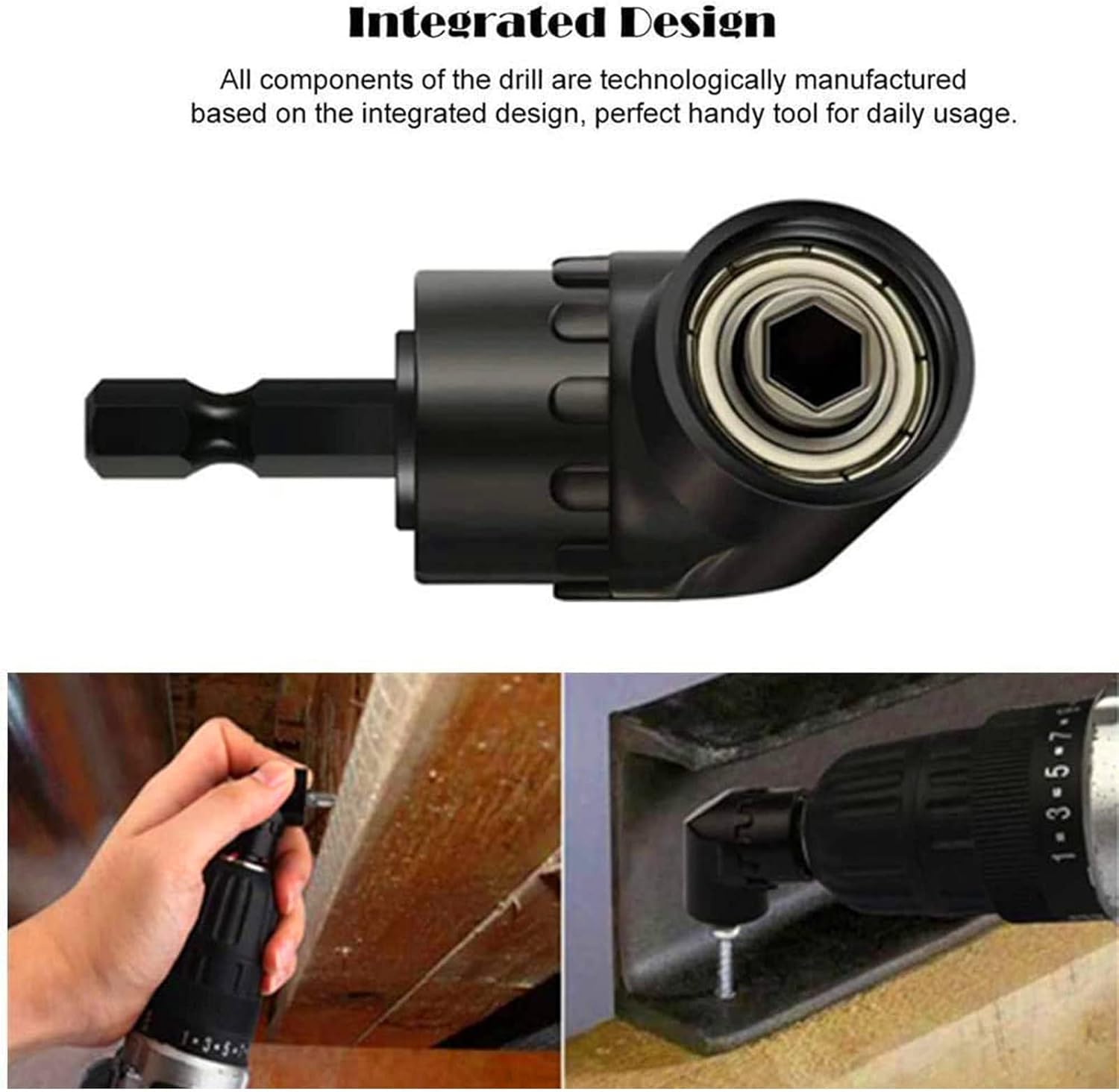 Right Angle Drill Adaptor,4-in-1 Impact Drill Bit Extension,360° Rotatable 1/4 3/8 1/2" Impact Grade Socket Adapter Set,105 Degree Angle Screwdriver Drill Bit for Household Workplace Industry