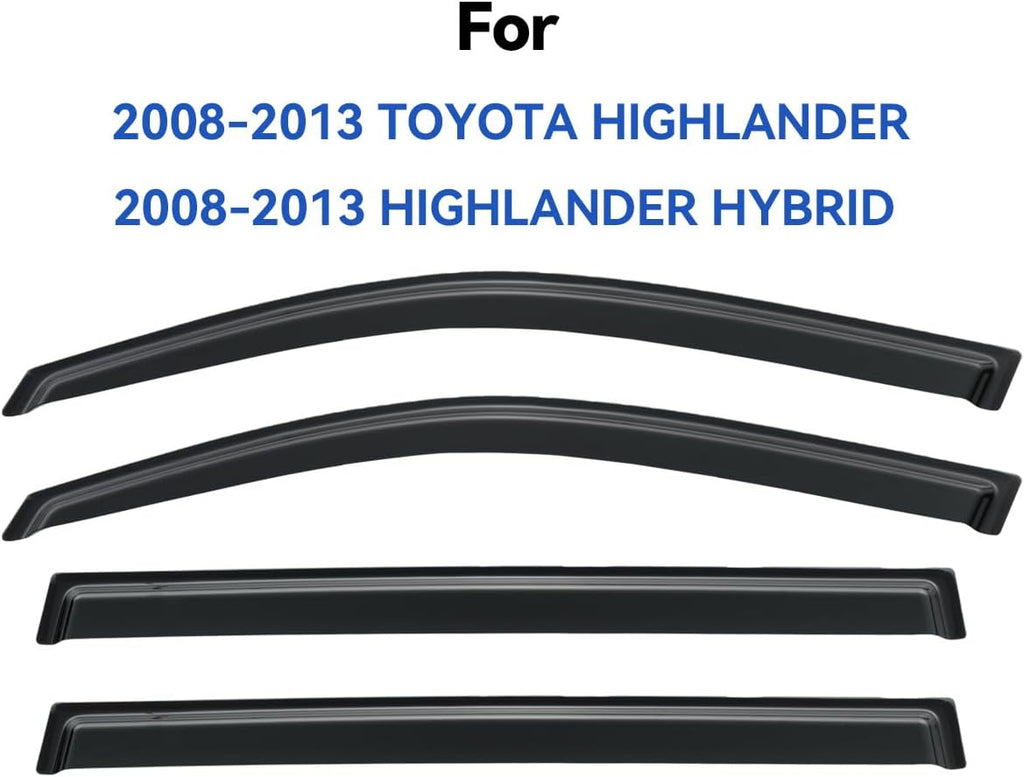 Window Visors Rain Guards Shield for 2008-2013 Toyota Highlander, Out-Channel Window Vent Wind Deflectors Visors Shades for 08-13 Highlander Hybrid