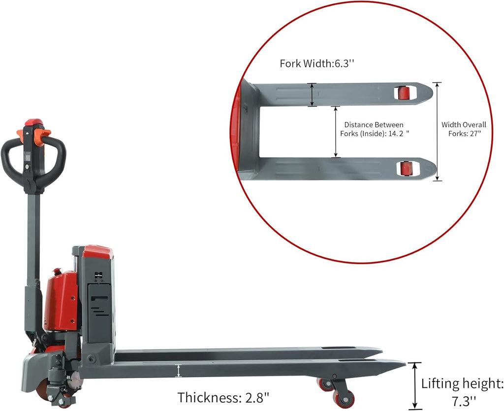 Tory Carrier Full Electric Power Pallet Jack Truck 4400lb Cap. 48" x 27" Fork Size, Lithium Battery Motorized Trucks Lift for Material Handling