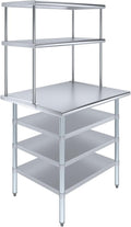 Amgood 30" x 36" Stainless Steel Work Table with 3 Shelves and 18" Wide Double Tier Overshelf | Metal Kitchen Prep Table & Shelving Combo | NSF