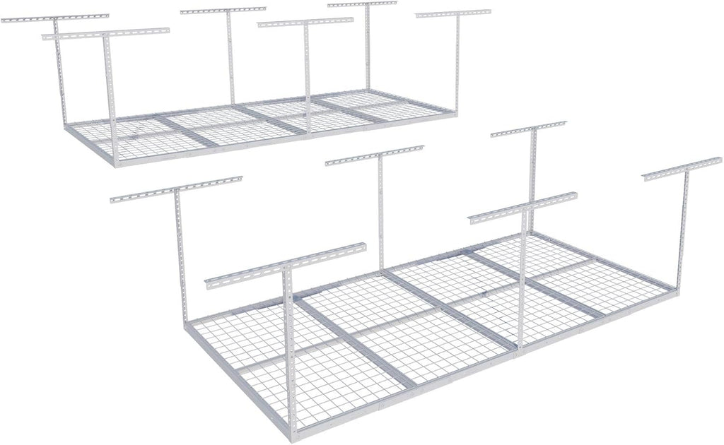 FLEXIMOUNTS 4x8 Overhead Garage Storage Rack, Adjustable Organization System, Heavy-Duty Metal Ceiling Racks, 2 pack, White