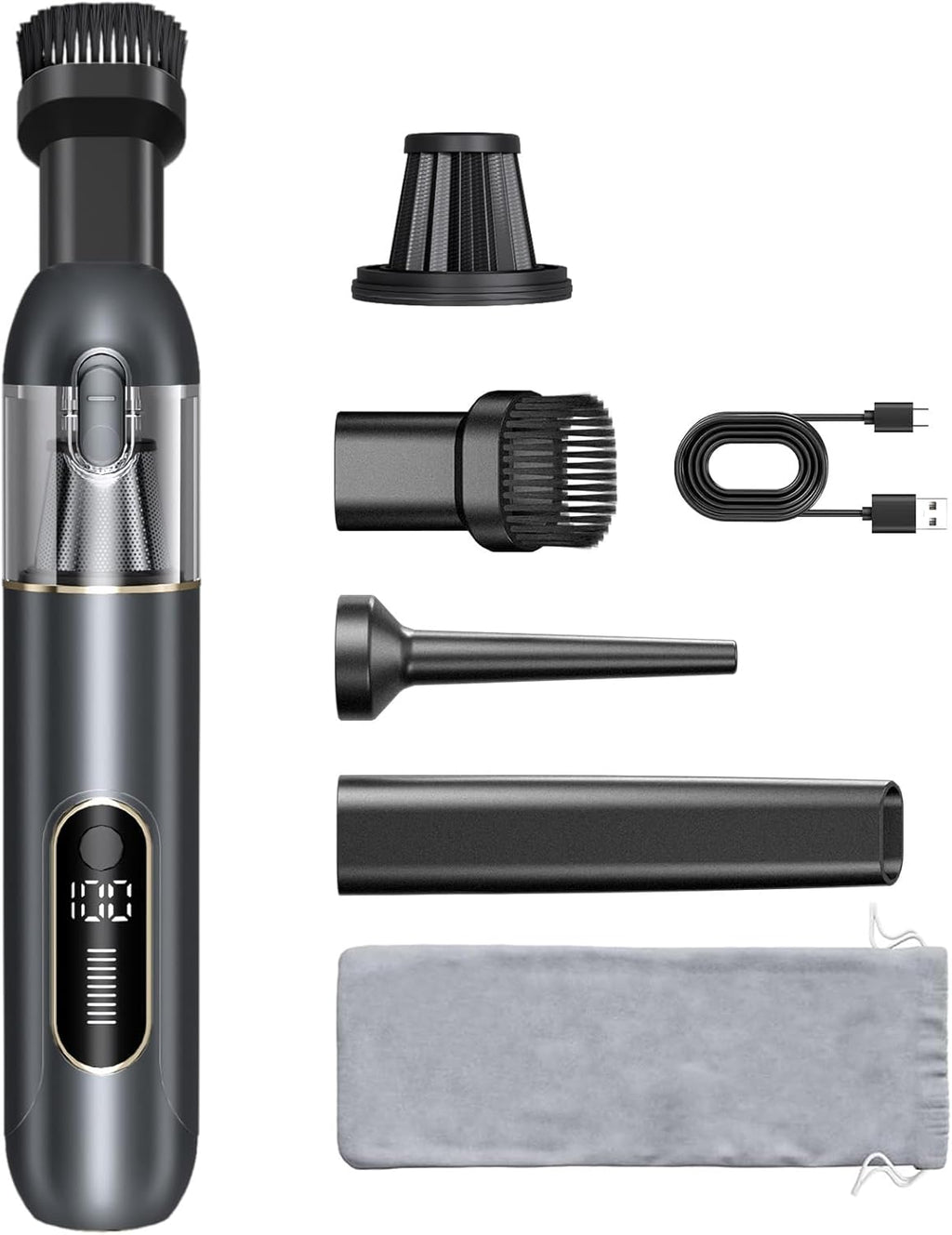 4-in-1 Handheld Cordless Car Vacuum – 19000PA, Brushless Motor, 2-in-1 Blow & Suction, Dual Modes, Type-C, Mini & Portable for Car, Home, Office, Keyboard Cleaning
