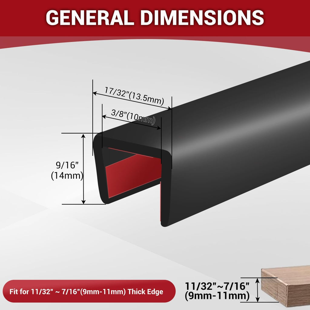 Rubber Edge Trim, 3/8" Self Adhesive Flexible U Channel Edge Protecter for Plywood, Tables, Desks, Cabinets, Counter Top, Wide U Shaped Edge Trim, Edge Banding, Black Color, 20Ft