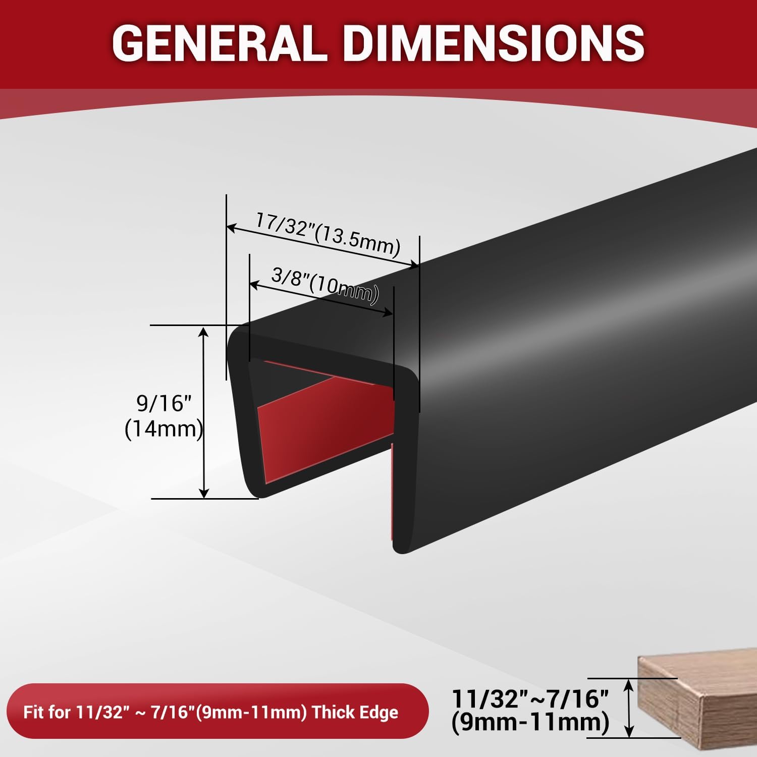 Rubber Edge Trim, 3/8" Self Adhesive Flexible U Channel Edge Protecter for Plywood, Tables, Desks, Cabinets, Counter Top, Wide U Shaped Edge Trim, Edge Banding, Black Color, 20Ft