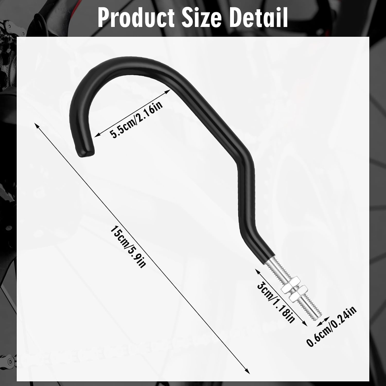 Shimeyao 4 Pcs Machine Thread Bicycle Storage Hook with Nut Heavy Duty Bike Hooks M10 x 1.5 Machine Threading Hook Rubber Coated Bicycle Hanger for Hanging Large Mountain Bike Tire (2.17 Inch,Black)