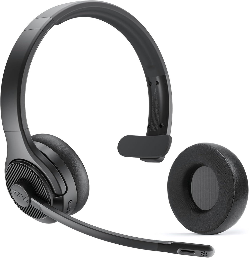 EKSA H3 Trucker Bluetooth Headset V5.4, Wireless Headphones with Mic Noise Cancelling, Mute Button & Replacement Ear Cushion, 65Hrs Driver Bluetooth Headset for Cellphone Office Work