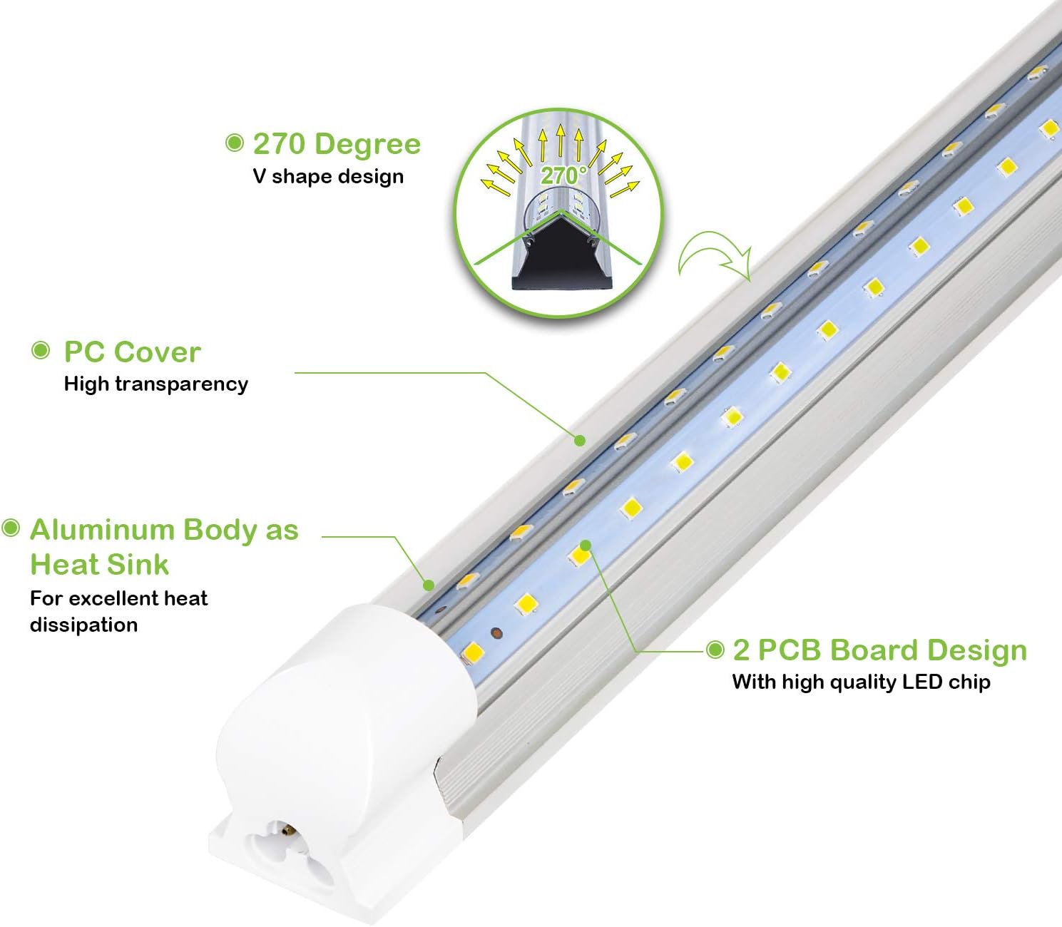 hykolity 4FT LED Shop Light, V Shape Integrated T8 LED Tube Light, 5200LM, 40W, 6500K Super Bright White,high Output Linkable Shop Lights W/Built-in ON/Off Switch for Warehouse, ETL, 10 Pack