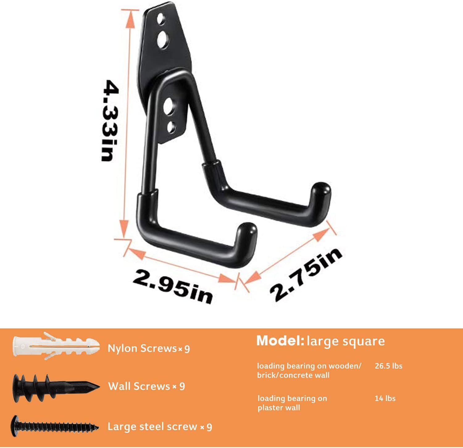 Garage Storage Utility Hooks - 2.8 Inch Wall Mount Hanging Hook, Tool Organizer, Heavy Duty Double Hook