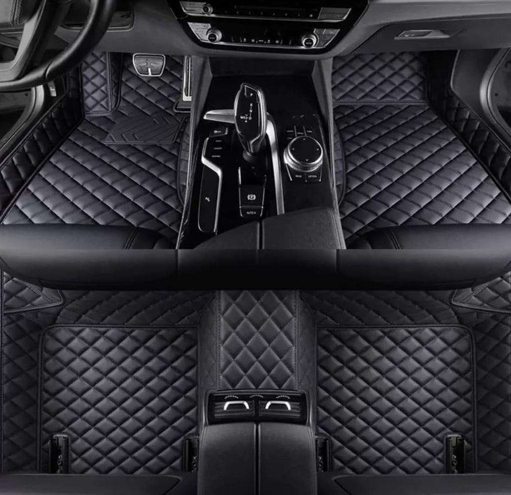 Add Personal Touch to Your Vehicle with IMEISH Customizable Logo Text Car Mats for 99% of vehiclesPads Protection Non-Slip Leather Floor Liners (Black)