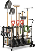 Heavy-Duty Garden Tool Organizer for Garage with 2 Stair-Climbing Wheels, Lawn & Yard Tool Storage Rack, Garage Tool Cart with Lockable Wheels, Outdoor Garden Tool Storage for Sheds