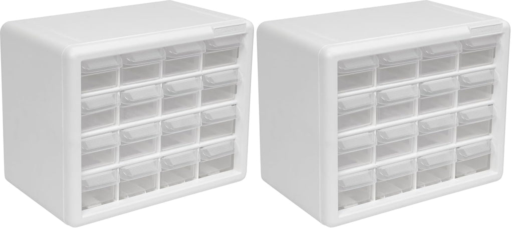 Akro-Mils 16-Drawer Plastic Drawer Storage Cabinet for Garage Organization, Beads, Makeup Organizer, Building Bricks Storage, Teacher Toolbox, 10-1/2-Inch W x 6-1/2-Inch D x 8-1/2-Inch H, 10116 White
