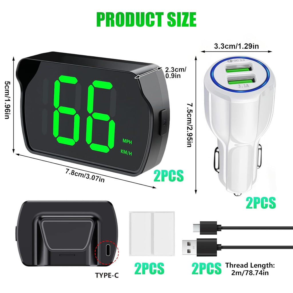 GPS Digital Speedometer for Car MPH, Universal HUD Speed Meter with LED Large Font, Plug Play for Car Truck Motor SUV Golf Cart All Vehicles (2 Pack Digital Speedometer with Charger)