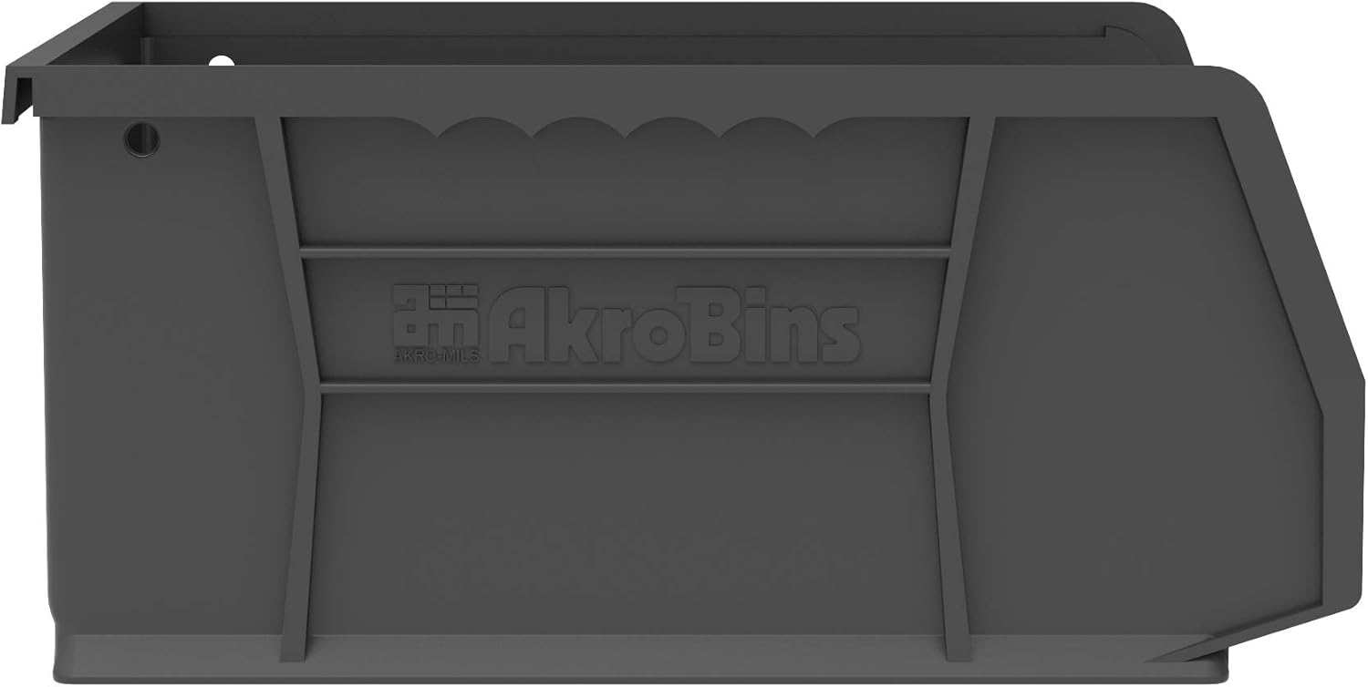 Akro-Mils 30235 AkroBins Plastic Storage Bins, Space-Saving Stackable Bins for Garage, Pantry, Craft Organization, 11-" x 11-" x 5-", Black, 6-Pack
