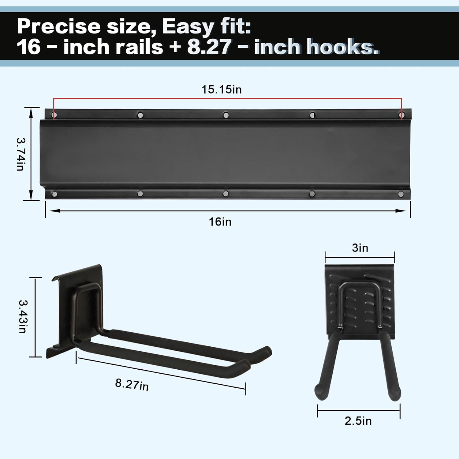 Garage Tool Organizer Wall Mount 32in- 4 Heavy Duty Hooks,240lbs Capacity, Garage Organization & Storage Rack for Broom, Rake & Snow Equipment - Tool Organizer & Men’s Gift Choice