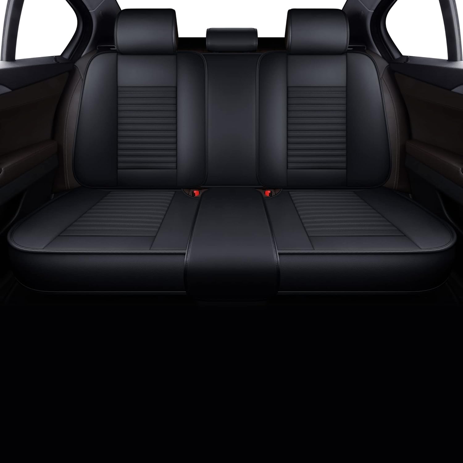 LINGVIDO Car Seat Covers, Breathable and Waterproof Faux Leather Automotive Seat Covers for Cars SUV Truck Sedan,Universal Anti-Slip Seat Cover with Backrest (Rear Seat, Black-Blueline)