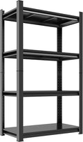 59"H Garage Shelving Heavy Duty Rack, 2400 LBS Extra Large Capacity 4 Tier Adjustable Storage Shelves, Metal Industrial Shelf Units for Garage, Basement and Warehouse, 59"H×27.6"W×13.8"D, Black
