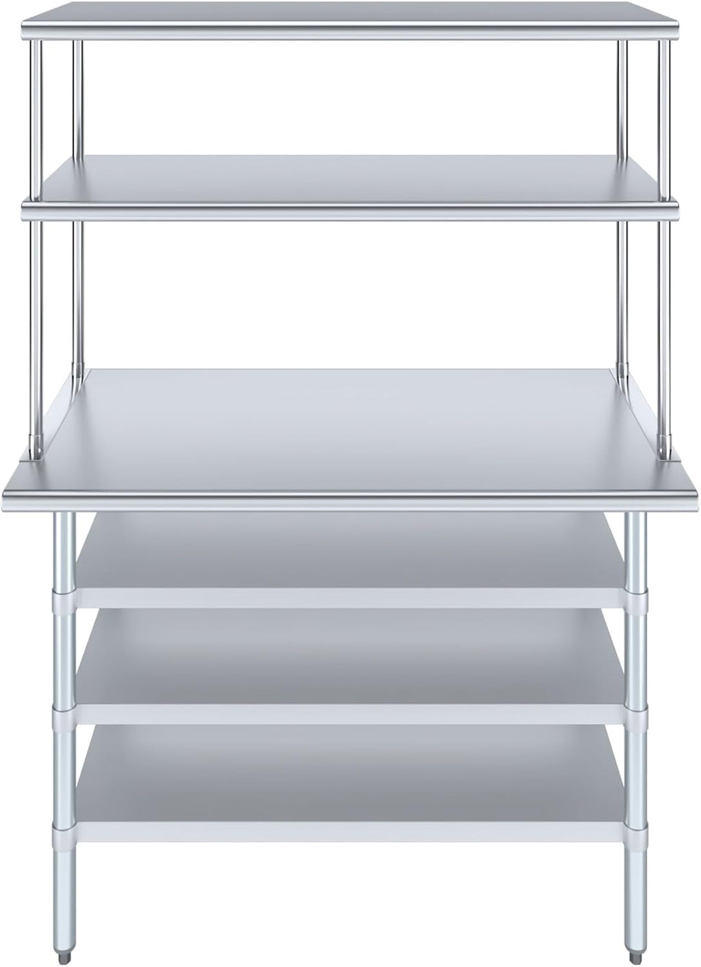 Amgood 24" x 48 Stainless Steel Work Table with 3 Shelves and 18" Wide Double Tier Overshelf | Metal Kitchen Prep Table & Shelving Combo | NSF